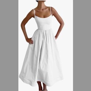 NEW Women's White Backless Spaghetti Strap Swing Sundress